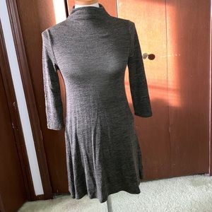 Green black high collar knitted dress